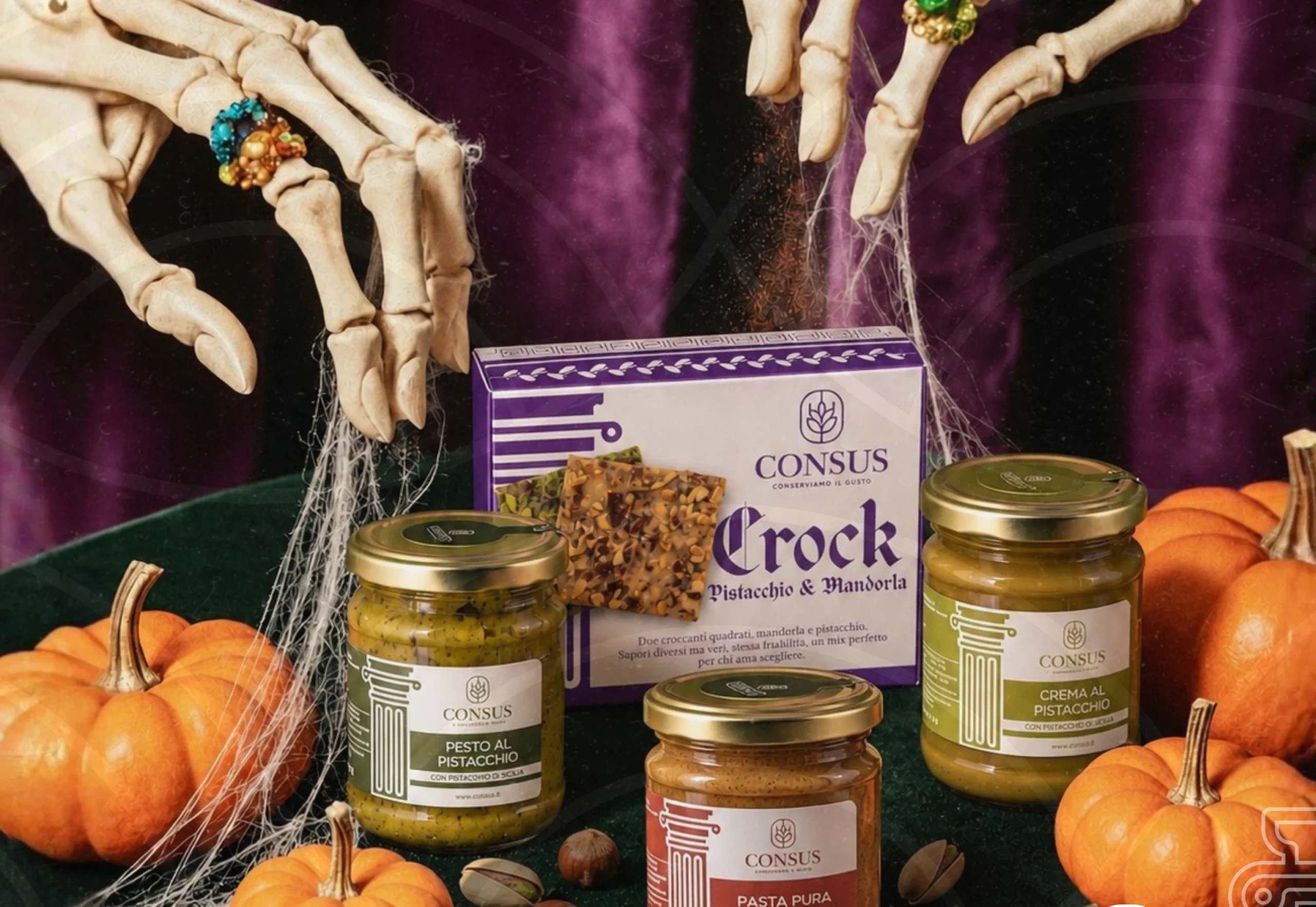 Creme e croccanti Consus per Halloween tra zucche e mani di scheletro