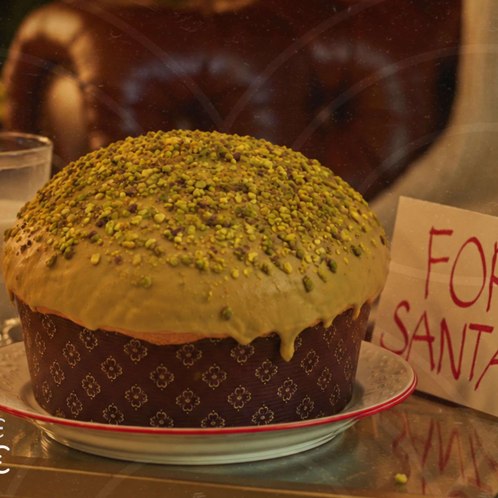 Panettone al pistacchio Consus sulla tavola di Natale